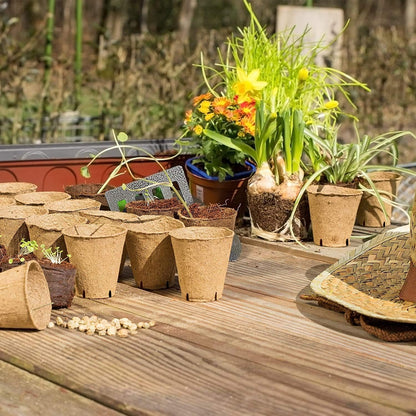 100PCS 8CM Seed Starter Pots, Seed Starter Kit, Transplant Seedlings Pots, Organic Biodegradable Pots for Plant Starters, Seedlings, Saplings, Flowers, Vegetables, with Bonus 100 Plastic Plant Markers