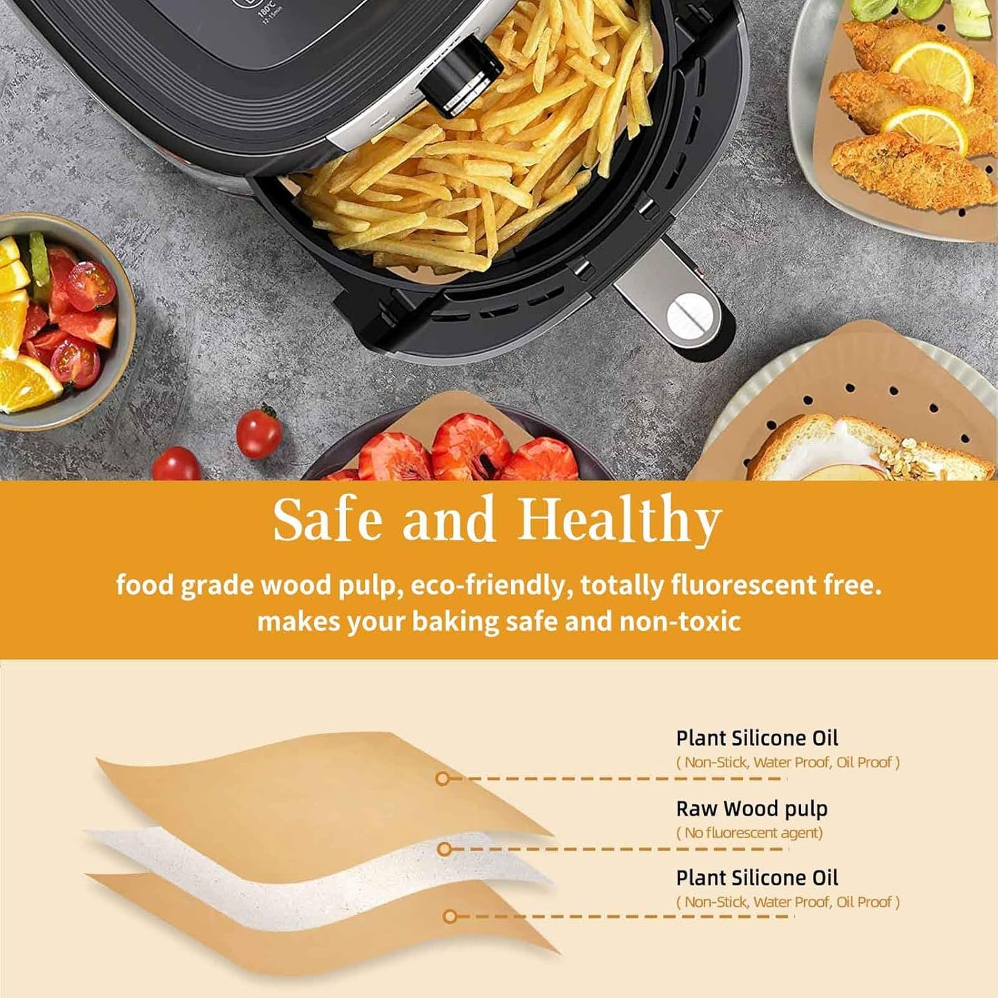 Air Fryer Parchment Paper Liners 8.5 inch, 200Pcs Perforated Air Fryer Liners Non Stick Square Air Fryer Paper for Cake Pan Basket Baking Ovening Steaming