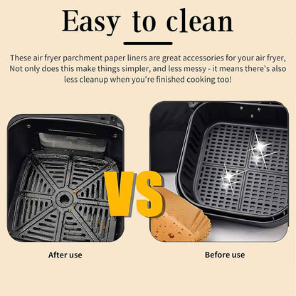 Air Fryer Parchment Paper Liners 8.5 inch, 200Pcs Perforated Air Fryer Liners Non Stick Square Air Fryer Paper for Cake Pan Basket Baking Ovening Steaming