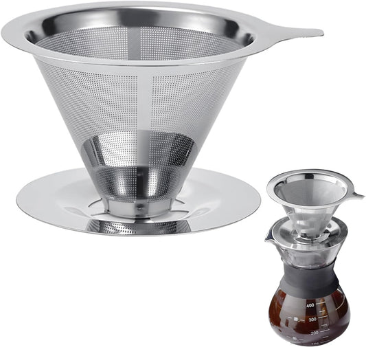 Pour Over Coffee Dripper, Reusable Stainless Steel Pour Over Coffee Filter Paperless Permanent Coffee Strainer for 1-4 Cup with Base