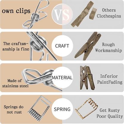 30 PCS Clothes Pins for Laundry Clips, 2.5 Inch Stainless Steel Clothespins for Outdoor, Clothes, Food Sealing and Photo