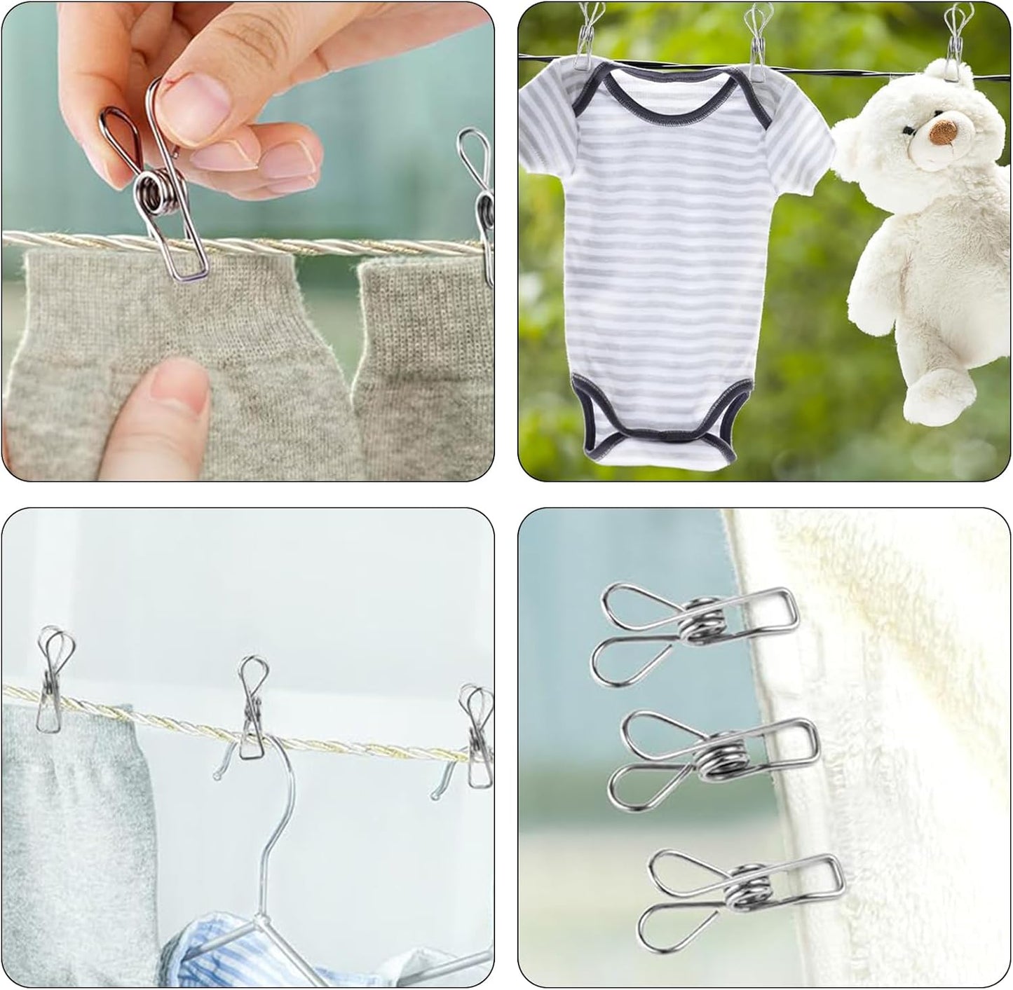 30 PCS Clothes Pins for Laundry Clips, 2.5 Inch Stainless Steel Clothespins for Outdoor, Clothes, Food Sealing and Photo