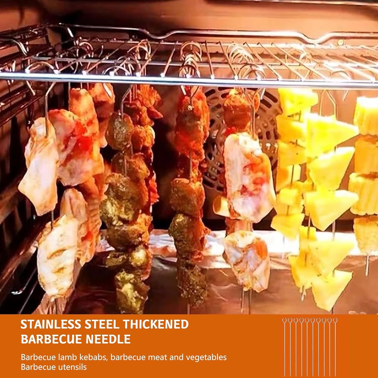 30 Pcs Kebab Skewers, 7.9 Inch Stainless Steel Barbeque Skewers with Ring-Tip Handle, Reusable BBQ Grilling Kabob Skewer for Chicken, Fruit, Vegetable, Meat