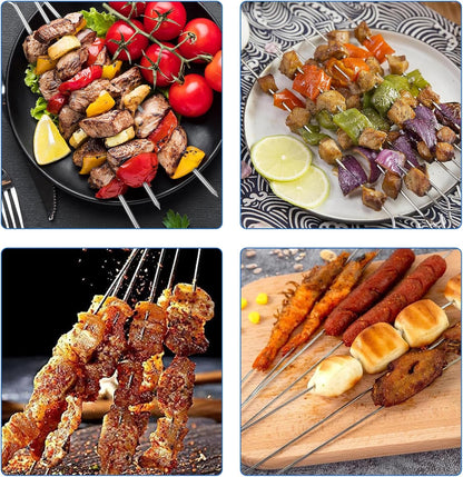 30 Pcs Kebab Skewers, 7.9 Inch Stainless Steel Barbeque Skewers with Ring-Tip Handle, Reusable BBQ Grilling Kabob Skewer for Chicken, Fruit, Vegetable, Meat