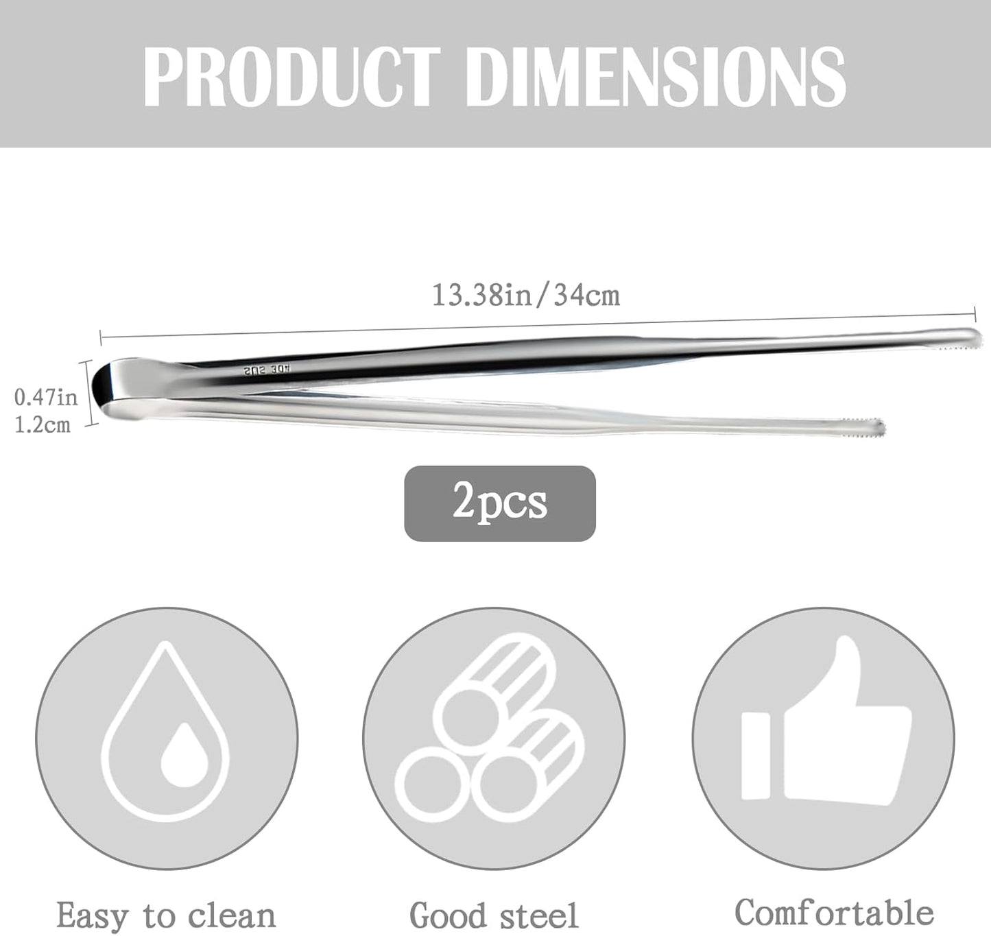 2 Pcs BBQ Kitchen Tongs, Stainless Steel Heat Resistant Tweezer Tongs Utensils for Kitchen Cooking, Grilling