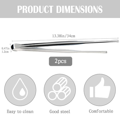 2 Pcs BBQ Kitchen Tongs, Stainless Steel Heat Resistant Tweezer Tongs Utensils for Kitchen Cooking, Grilling