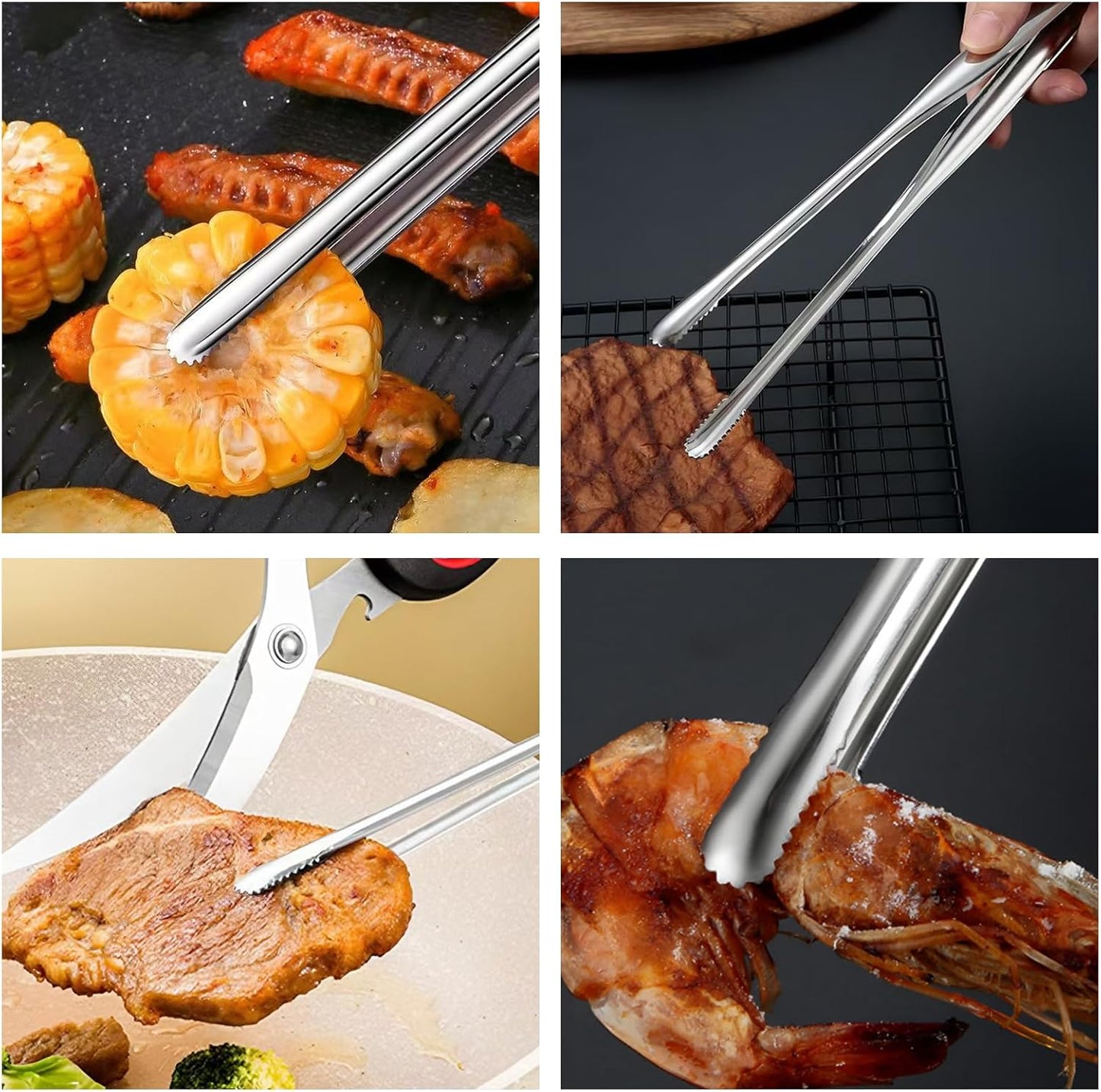 2 Pcs BBQ Kitchen Tongs, Stainless Steel Heat Resistant Tweezer Tongs Utensils for Kitchen Cooking, Grilling