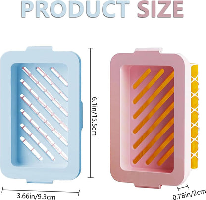 2 Pack Soap Holder Bar Soap Dish with Drain, Non-Slip Soap Box with Fixed Soap Net for Bathroom Gym (Pink, Blue)