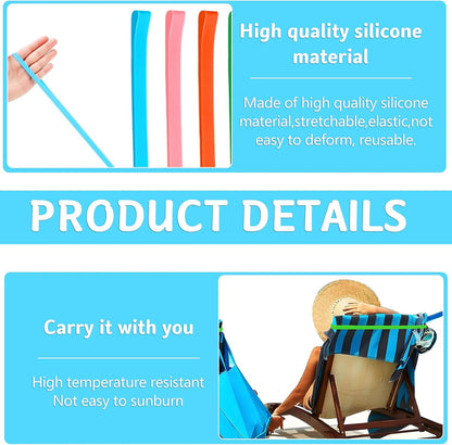Towel Bands (4 Pack), Stretch Silicone Beach Towel Clips for Beach Pool & Cruise Chairs, Summer Beach Trip Essentials