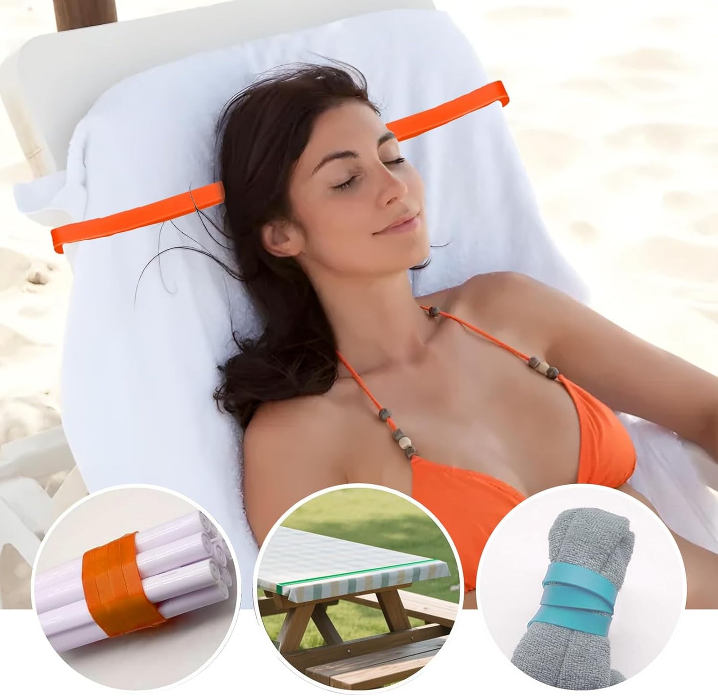 Towel Bands (4 Pack), Stretch Silicone Beach Towel Clips for Beach Pool & Cruise Chairs, Summer Beach Trip Essentials