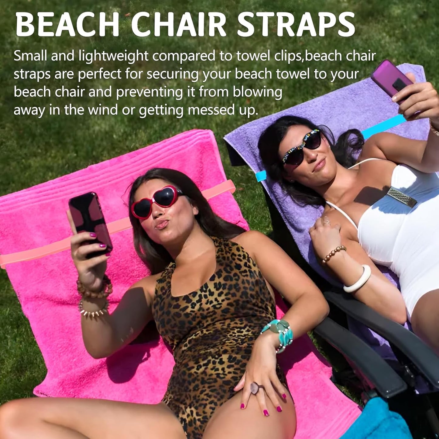 Towel Bands (4 Pack), Stretch Silicone Beach Towel Clips for Beach Pool & Cruise Chairs, Summer Beach Trip Essentials