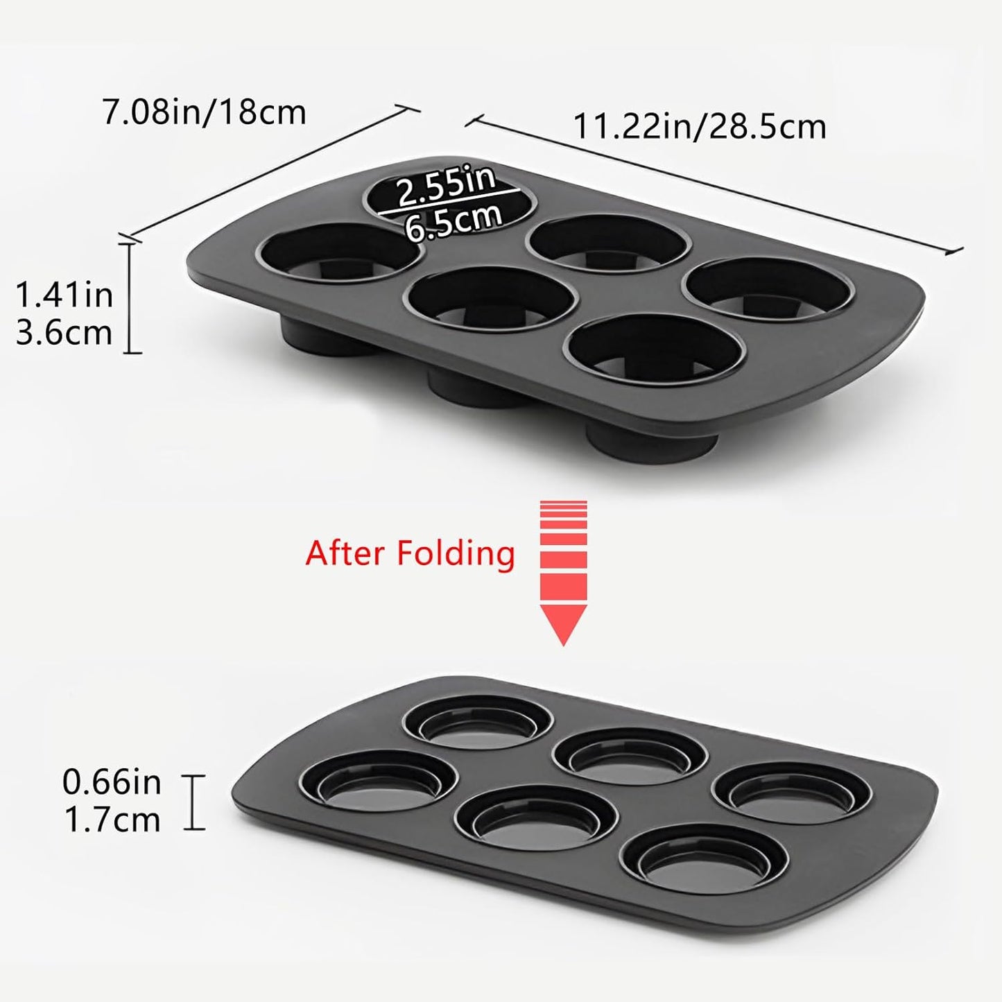 Foldable Silicone Muffin Pan, 6 Cups Non-Stick Cupcake Pans, BPA Free Silicone Baking Tray, Food Grade Egg Bites Mold for Making Egg Muffin, Cakes, Tart, Hamburger Bun, Bread (Black)