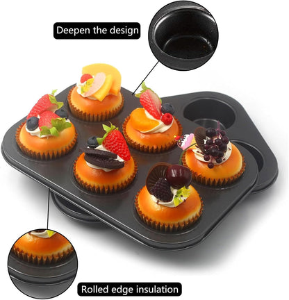 Foldable Silicone Muffin Pan, 6 Cups Non-Stick Cupcake Pans, BPA Free Silicone Baking Tray, Food Grade Egg Bites Mold for Making Egg Muffin, Cakes, Tart, Hamburger Bun, Bread (Black)