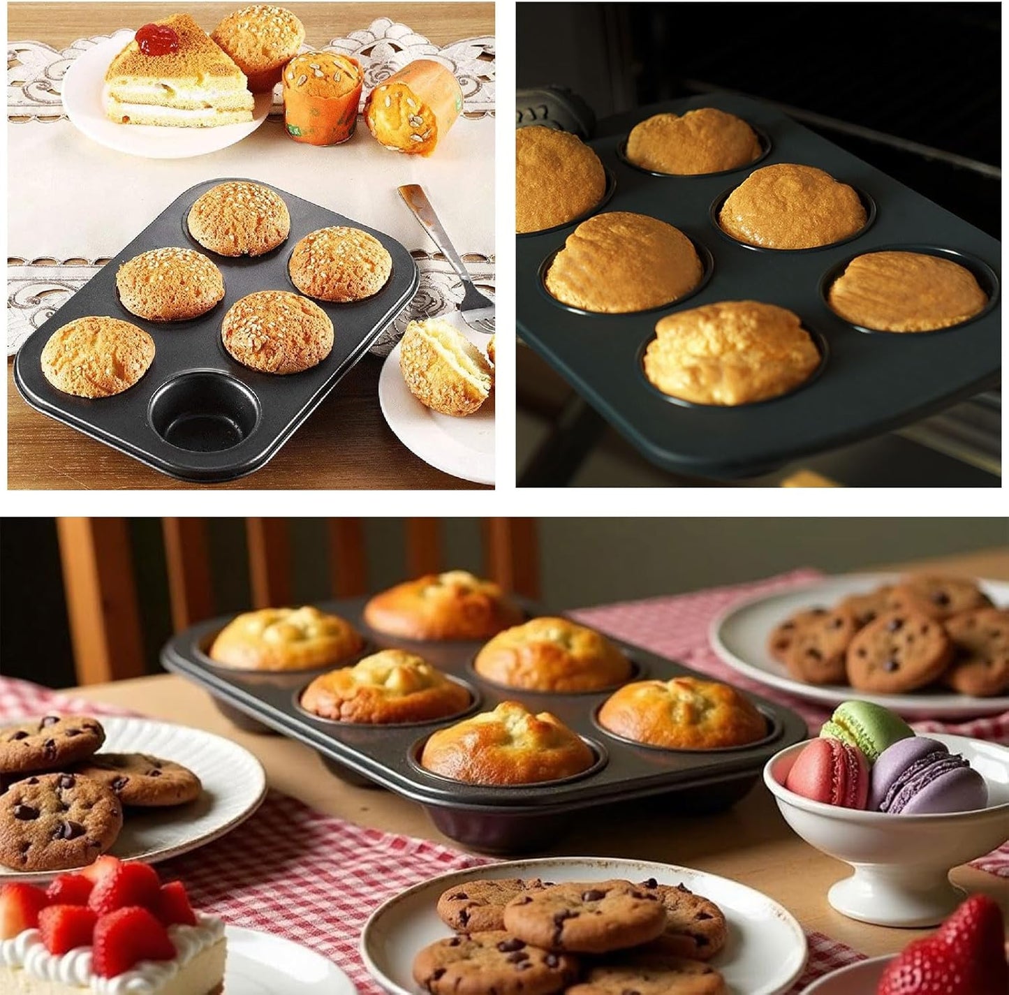 Foldable Silicone Muffin Pan, 6 Cups Non-Stick Cupcake Pans, BPA Free Silicone Baking Tray, Food Grade Egg Bites Mold for Making Egg Muffin, Cakes, Tart, Hamburger Bun, Bread (Black)