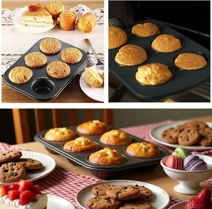 Foldable Silicone Muffin Pan, 6 Cups Non-Stick Cupcake Pans, BPA Free Silicone Baking Tray, Food Grade Egg Bites Mold for Making Egg Muffin, Cakes, Tart, Hamburger Bun, Bread (Black)