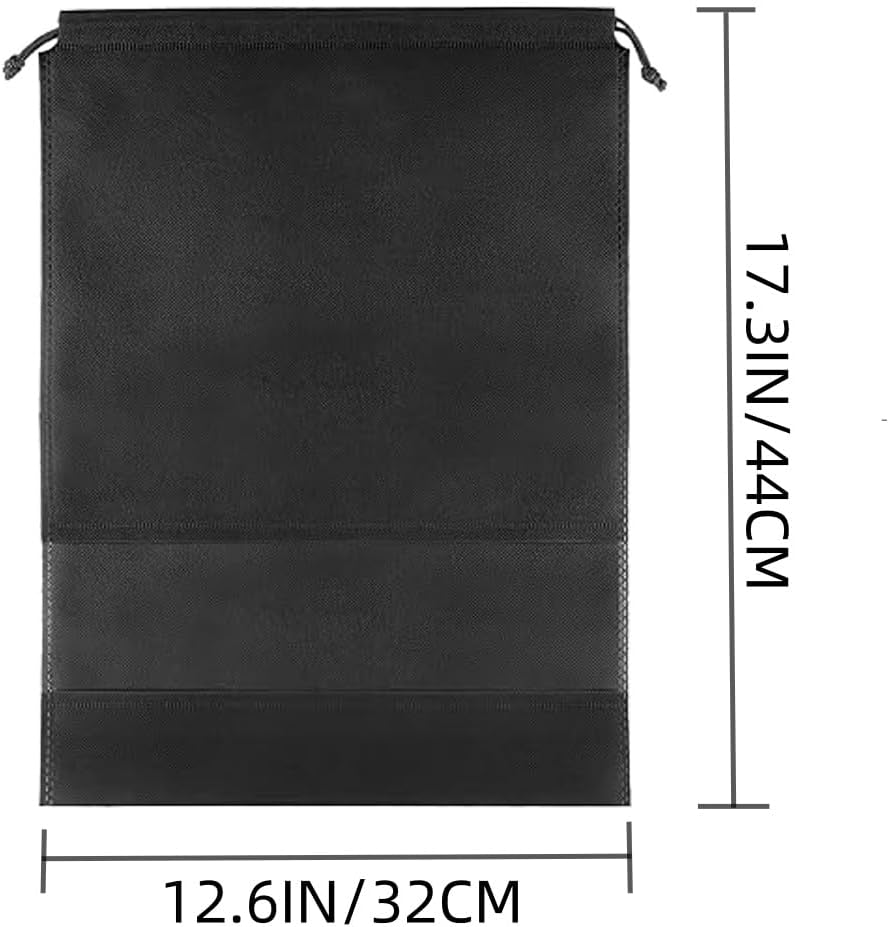 10-Pack Black Non-Woven Shoe Bags, 12.6"x17.3" Breathable Reusable Dustproof Storage Organizers for Travel, Closet, Boots & Seasonal Shoe Protection (10)