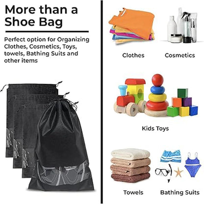 10-Pack Black Non-Woven Shoe Bags, 12.6"x17.3" Breathable Reusable Dustproof Storage Organizers for Travel, Closet, Boots & Seasonal Shoe Protection (10)