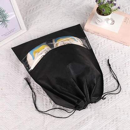 10-Pack Black Non-Woven Shoe Bags, 12.6"x17.3" Breathable Reusable Dustproof Storage Organizers for Travel, Closet, Boots & Seasonal Shoe Protection (10)