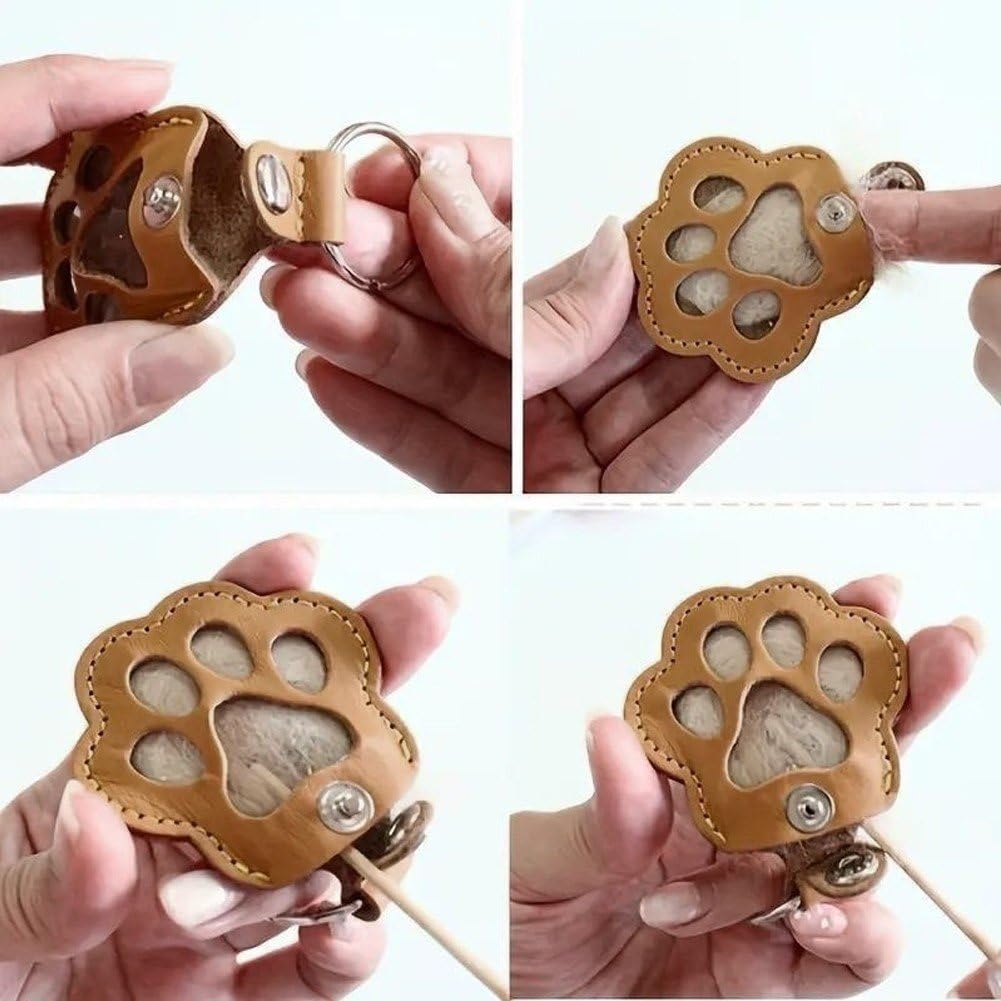 Pet Hair Storage Bag 3pcs Leather Cat Paw Keychain Portable Pet Hair Memorial Keepsake Keyring for Pet Commemorative