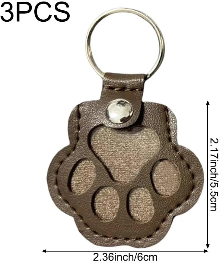 Pet Hair Storage Bag 3pcs Leather Cat Paw Keychain Portable Pet Hair Memorial Keepsake Keyring for Pet Commemorative