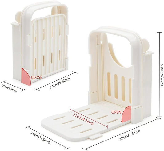 Foldable & Adjustable Bread Slicer Guide for Homemade Toast Cutter Sandwich Maker Loaf Cutter Machine With Cutting Guide (White)