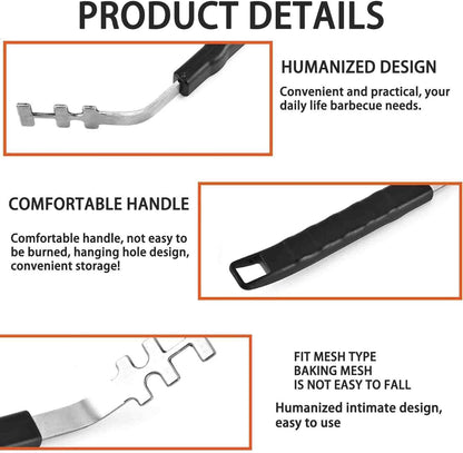 Stainless Steel Grill Grate Lifter Tool,Anti-Scald Grill Grate Tool for Charbroil Grill and More BBQ Supplies,27.4 cm, 2-Pack, Black Handle