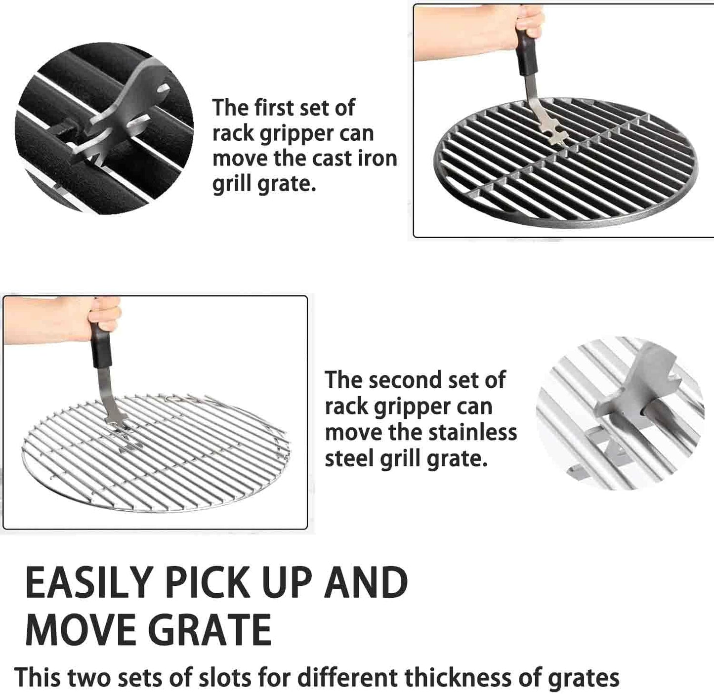 Stainless Steel Grill Grate Lifter Tool,Anti-Scald Grill Grate Tool for Charbroil Grill and More BBQ Supplies,27.4 cm, 2-Pack, Black Handle