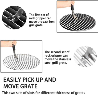 Stainless Steel Grill Grate Lifter Tool,Anti-Scald Grill Grate Tool for Charbroil Grill and More BBQ Supplies,27.4 cm, 2-Pack, Black Handle
