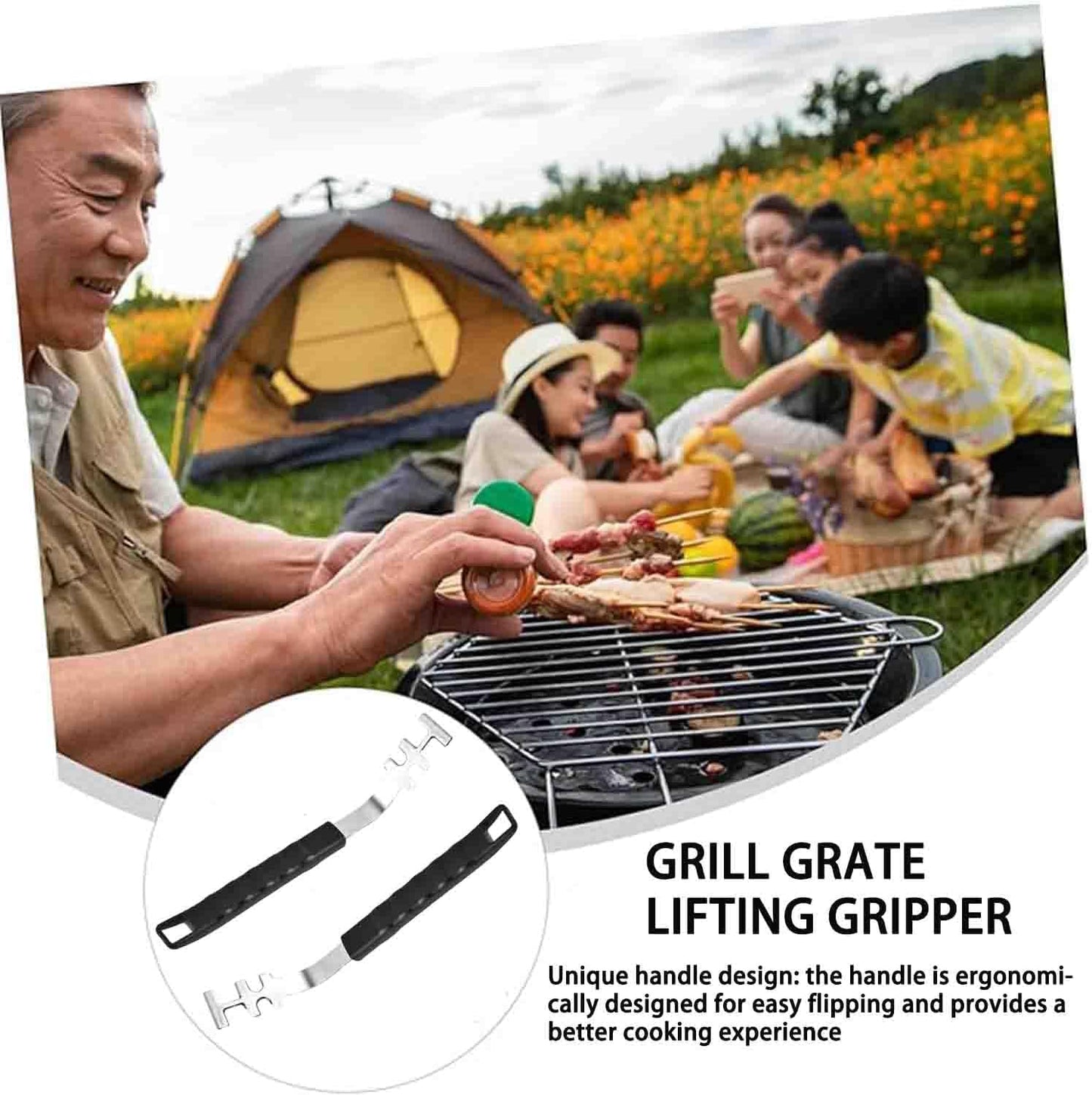Stainless Steel Grill Grate Lifter Tool,Anti-Scald Grill Grate Tool for Charbroil Grill and More BBQ Supplies,27.4 cm, 2-Pack, Black Handle