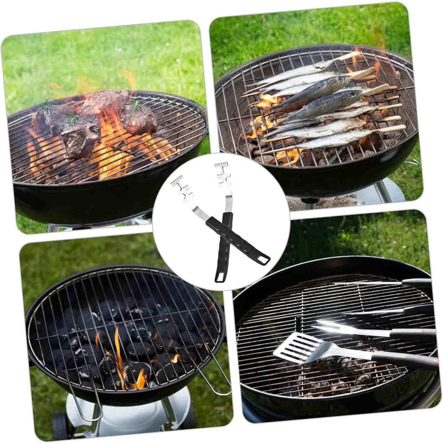 Stainless Steel Grill Grate Lifter Tool,Anti-Scald Grill Grate Tool for Charbroil Grill and More BBQ Supplies,27.4 cm, 2-Pack, Black Handle