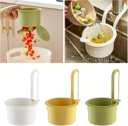 Kitchen Sink Strainer Basket, Self Cleaning Sink Food Waste Catcher, Faucet Hanging, Press Automatic Dumping Kitchen Draining Basket, Waste Rack Trash Catcher for Leftovers (Green+White+Yellow)