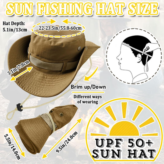 Fishing Hat, Wide Brim Breathable Sun Boonie Hat Safari Hiking Hats Beach Bucket Cap for Men Women