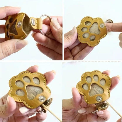 Pet Hair Keepsake Box for Dog, Pets Hair Storage Pouch Fur Memorial Keyring for Pet Commemorative,Dog Cat Paw Shape Leather Keychain Pendant