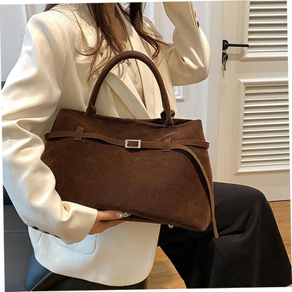 Suede Tote Bag Women Retro Dark Brown Faux Leather Tote Bag Slouchy Suede Bag with Handle Large Capacity Tote Bags for Daily Work Travel Shopping