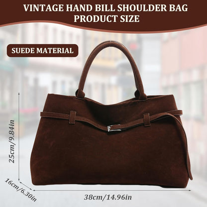 Suede Tote Bag Women Retro Dark Brown Faux Leather Tote Bag Slouchy Suede Bag with Handle Large Capacity Tote Bags for Daily Work Travel Shopping
