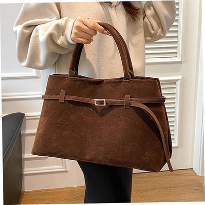 Suede Tote Bag Women Retro Dark Brown Faux Leather Tote Bag Slouchy Suede Bag with Handle Large Capacity Tote Bags for Daily Work Travel Shopping