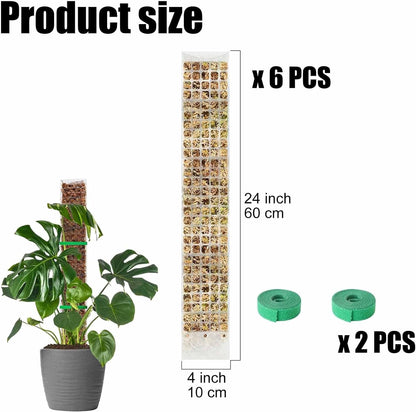 6 Pcs 24 Inch Plastic Moss Pole for Plants Monstera, Stackable for Indoor Work with Sphagnum Support Structure to Help Plants Grow Upwar
