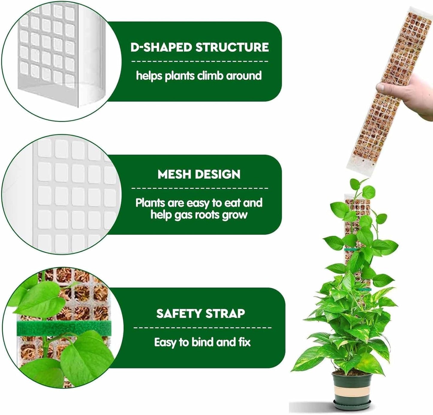 6 Pcs 24 Inch Plastic Moss Pole for Plants Monstera, Stackable for Indoor Work with Sphagnum Support Structure to Help Plants Grow Upwar
