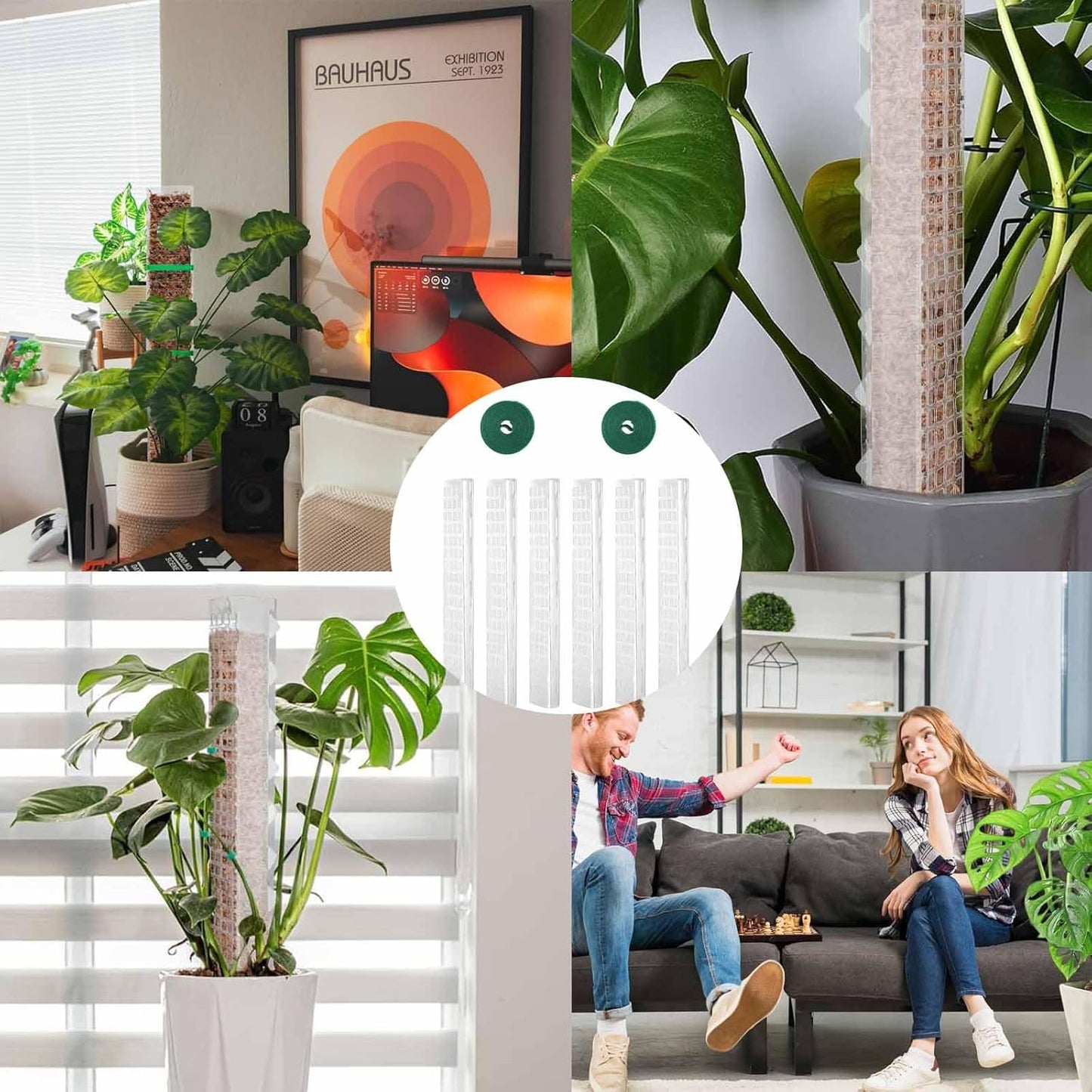 6 Pcs 24 Inch Plastic Moss Pole for Plants Monstera, Stackable for Indoor Work with Sphagnum Support Structure to Help Plants Grow Upwar