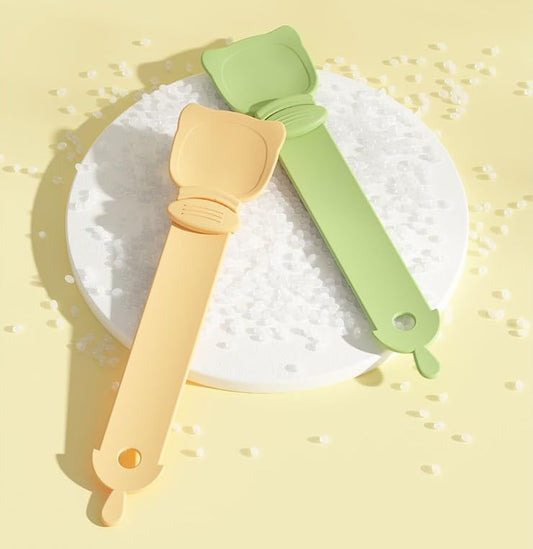 Cat Food Dispensing Spoons, 2-in-1 Design with Cat Head Shape, Orange/Green, Set of 2