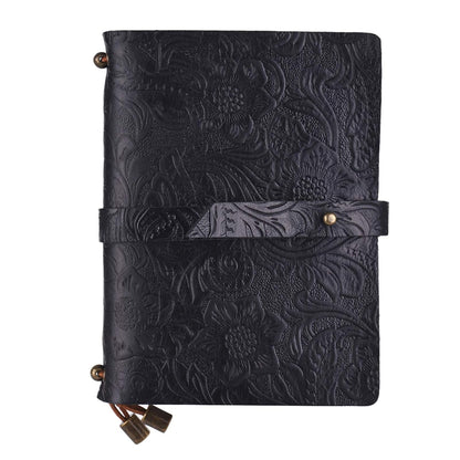 Leather Vintage Embossed Pattern Travel Journal Notebook Lined Blank Grid Paper Diary Refillable Notepad Gift for Men & Women Sketching Writing