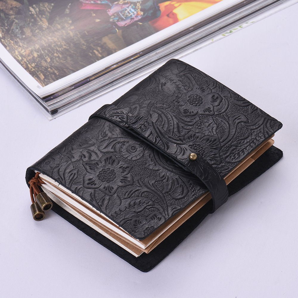 Leather Vintage Embossed Pattern Travel Journal Notebook Lined Blank Grid Paper Diary Refillable Notepad Gift for Men & Women Sketching Writing