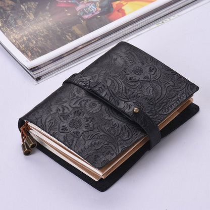 Leather Vintage Embossed Pattern Travel Journal Notebook Lined Blank Grid Paper Diary Refillable Notepad Gift for Men & Women Sketching Writing