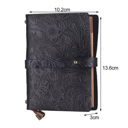 Leather Vintage Embossed Pattern Travel Journal Notebook Lined Blank Grid Paper Diary Refillable Notepad Gift for Men & Women Sketching Writing