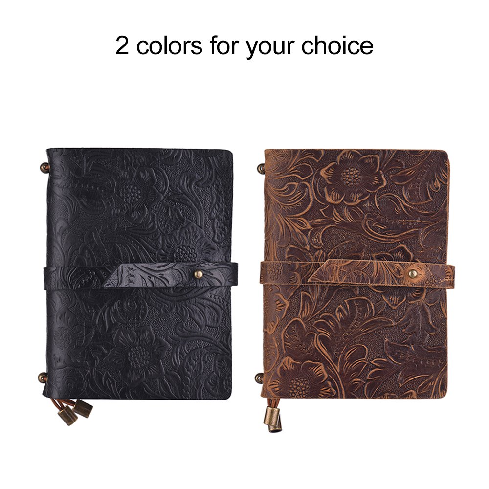 Leather Vintage Embossed Pattern Travel Journal Notebook Lined Blank Grid Paper Diary Refillable Notepad Gift for Men & Women Sketching Writing