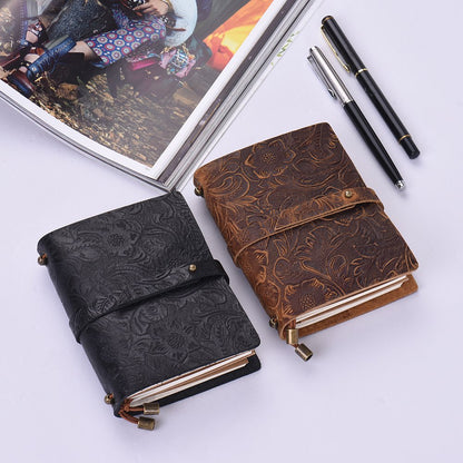 Leather Vintage Embossed Pattern Travel Journal Notebook Lined Blank Grid Paper Diary Refillable Notepad Gift for Men & Women Sketching Writing