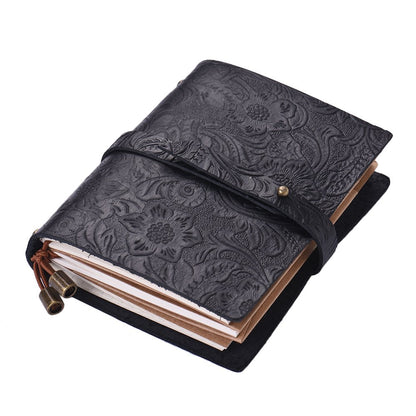 Leather Vintage Embossed Pattern Travel Journal Notebook Lined Blank Grid Paper Diary Refillable Notepad Gift for Men & Women Sketching Writing