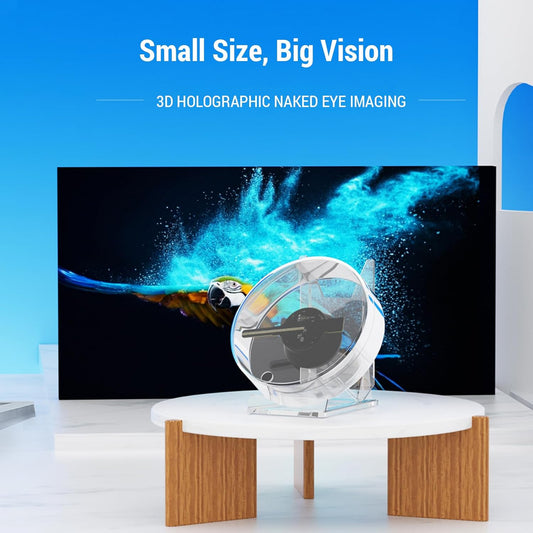 3D Hologram Fan 11cm LED Holographic Projector Advertising Machine Portable Desktop Naked-Eye Stereo Display Built-in Speaker (Transparent)