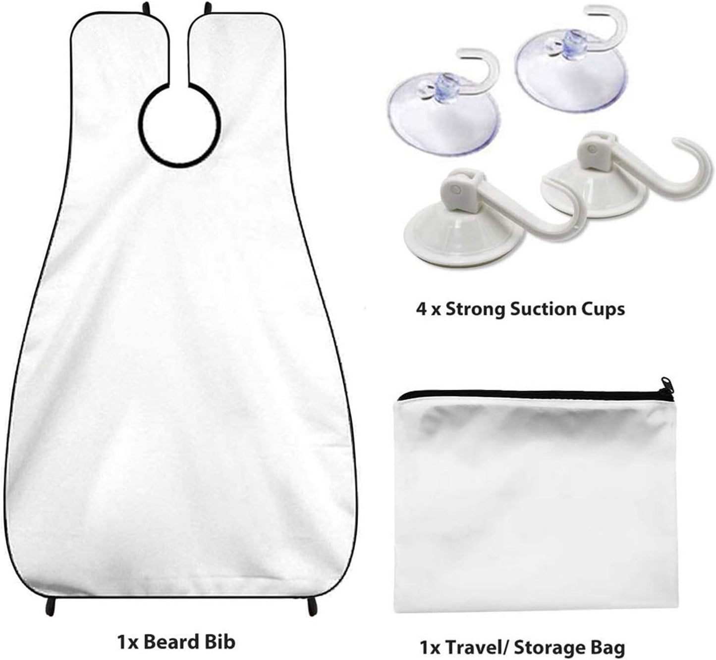 Polyester Fiber Beard Apron with Suction Cups and Storage Pouch, White or Black Option