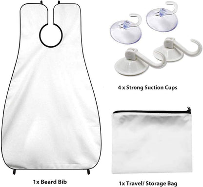 Polyester Fiber Beard Apron with Suction Cups and Storage Pouch, White or Black Option